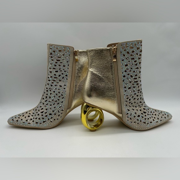 Lady Couture Breeze Gold Rhinestone Cutout Ankle Booties Sculpted Heel Size 12 - Picture 7 of 12
